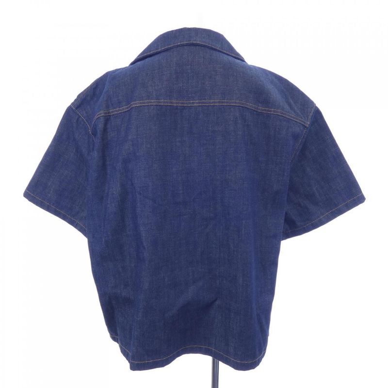 Prada Triangle Logo Selvedge Denim Shirt Gec068 S212 15C7 S/S Shirt
