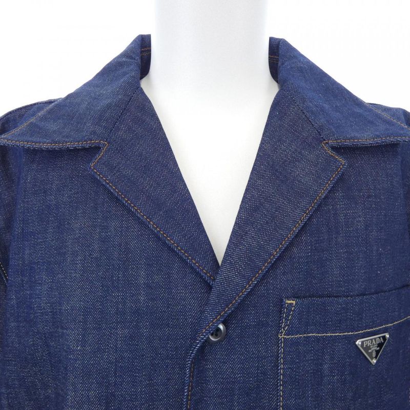 Prada Triangle Logo Selvedge Denim Shirt Gec068 S212 15C7 S/S Shirt