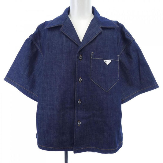 Prada Triangle Logo Selvedge Denim Shirt Gec068 S212 15C7 S/S Shirt