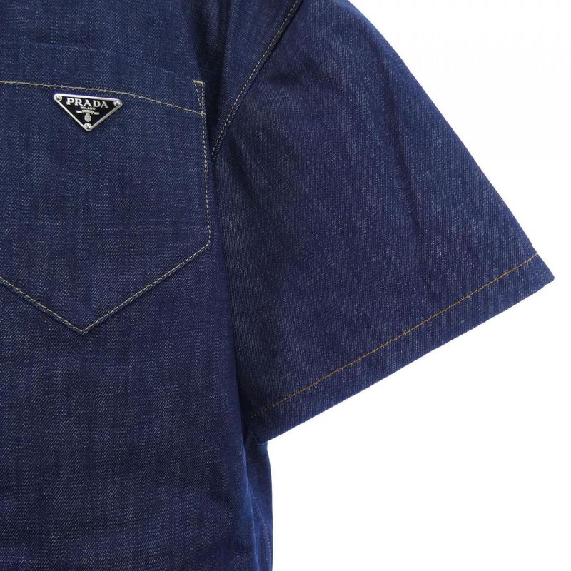 Prada Triangle Logo Selvedge Denim Shirt Gec068 S212 15C7 S/S Shirt