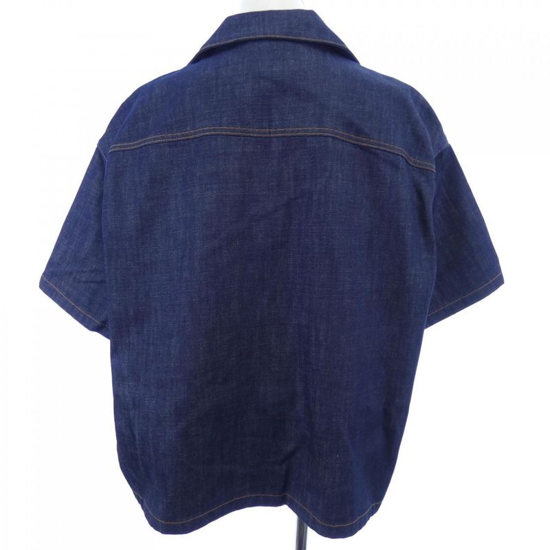 Prada Triangle Logo Selvedge Denim Shirt Gec068 S212 15C7 S/S Shirt