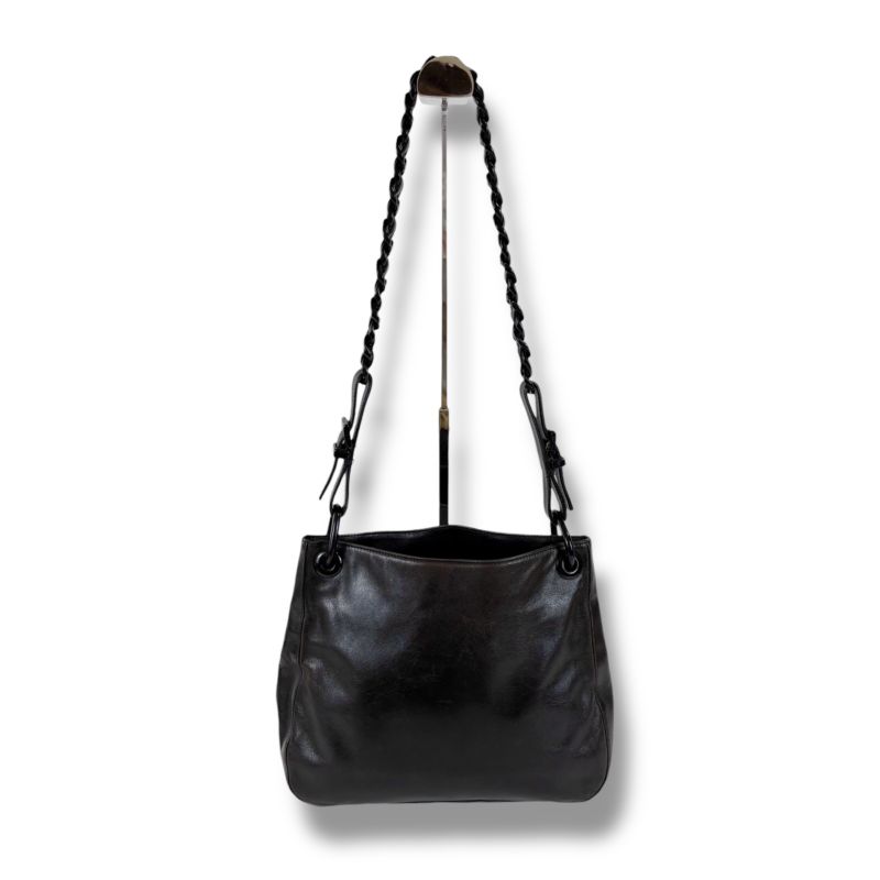 Prada Chain Shoulder Bag Black Leather Hobo Soho Plastic Chain