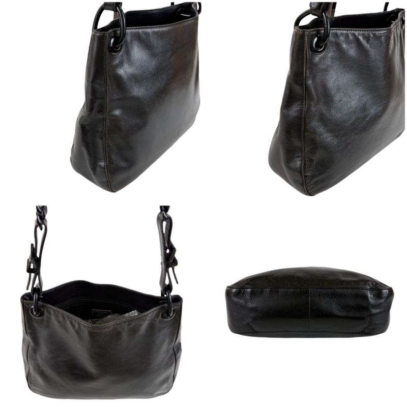 Prada Chain Shoulder Bag Black Leather Hobo Soho Plastic Chain