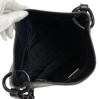 Prada Chain Shoulder Bag Black Leather Hobo Soho Plastic Chain