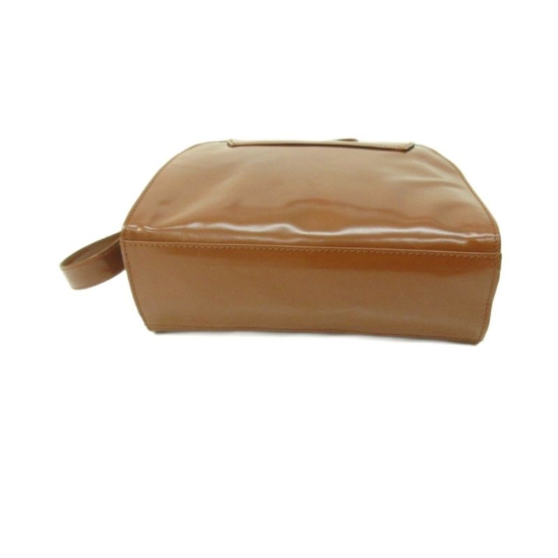 Prada Pantente Leather Shoulder Bag Logo Enamel Leather Brownish Brown