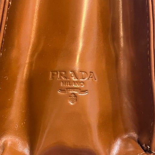 Prada Pantente Leather Shoulder Bag Logo Enamel Leather Brownish Brown