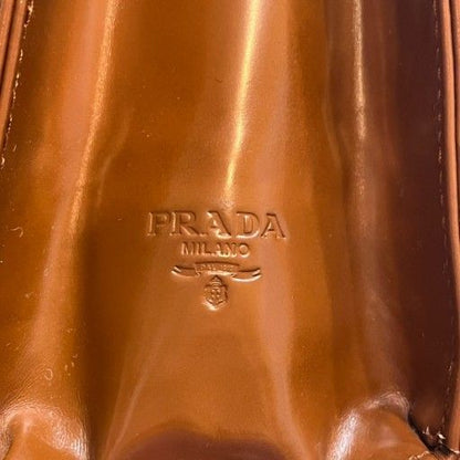 Prada Pantente Leather Shoulder Bag Logo Enamel Leather Brownish Brown
