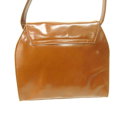 Prada Pantente Leather Shoulder Bag Logo Enamel Leather Brownish Brown