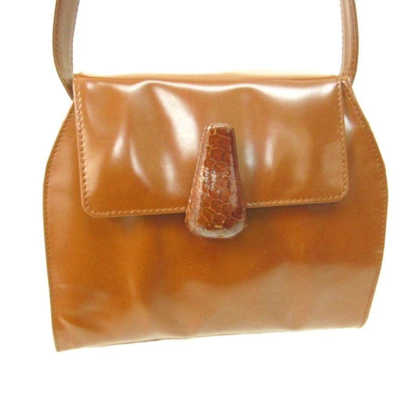 Prada Pantente Leather Shoulder Bag Logo Enamel Leather Brownish Brown