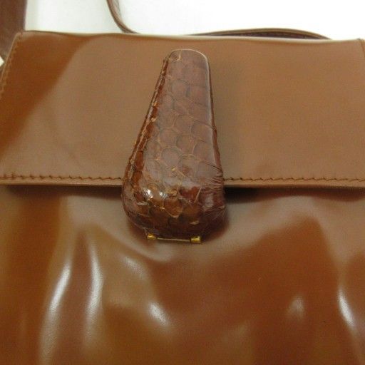 Prada Pantente Leather Shoulder Bag Logo Enamel Leather Brownish Brown