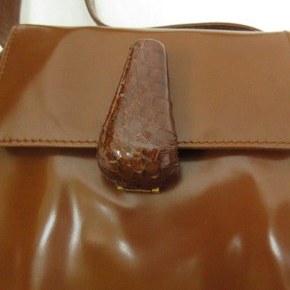 Prada Pantente Leather Shoulder Bag Logo Enamel Leather Brownish Brown