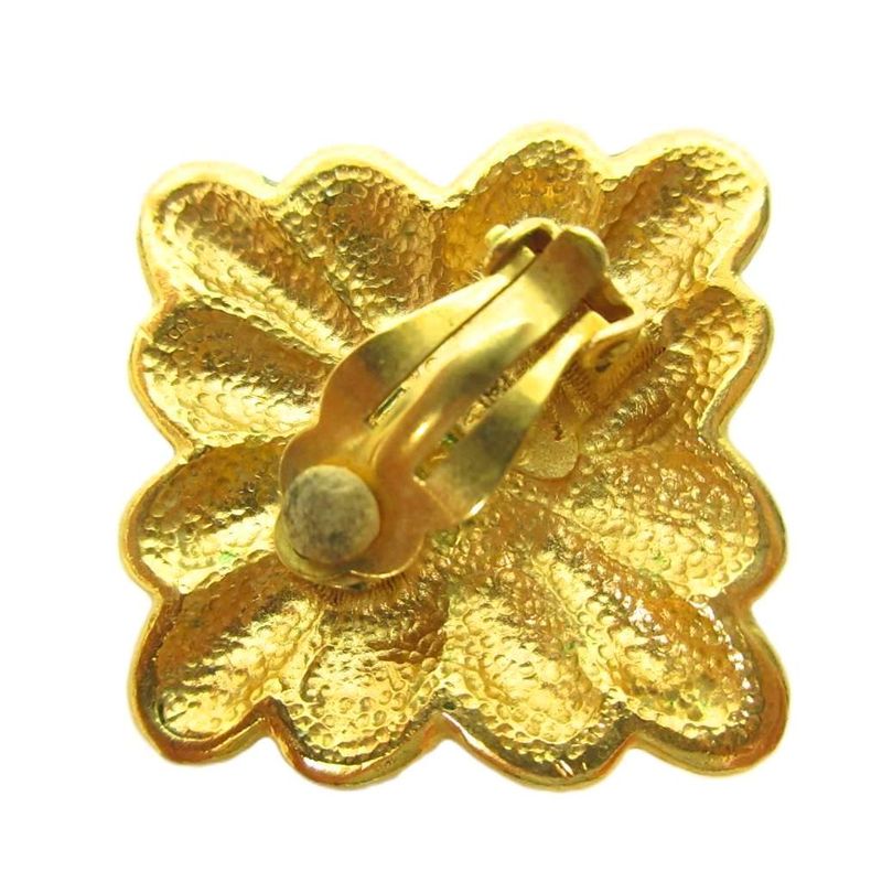 Chanel Vintage Coco Mark Square Coco Mark Logo Earrings Gold Plated Faux Pearl