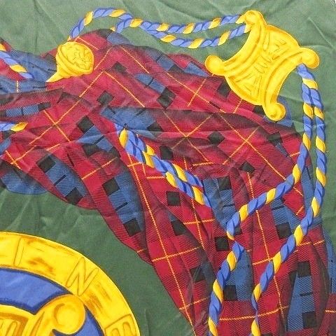 Celine Triomphe Design Large Scarf Silk Shawl Green Aa