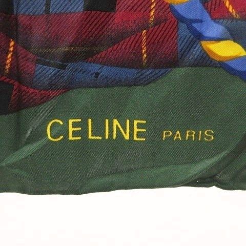 Celine Triomphe Design Large Scarf Silk Shawl Green Aa