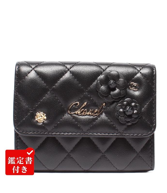 Chanel Compact Wallet Coin Case Card Case Camellia 27th Gold Hardware Ladies