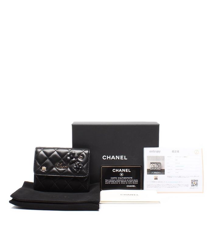 Chanel Compact Wallet Coin Case Card Case Camellia 27th Gold Hardware Ladies
