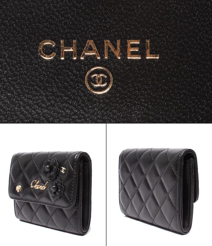 Chanel Compact Wallet Coin Case Card Case Camellia 27th Gold Hardware Ladies