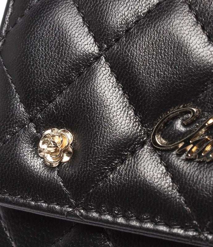 Chanel Compact Wallet Coin Case Card Case Camellia 27th Gold Hardware Ladies