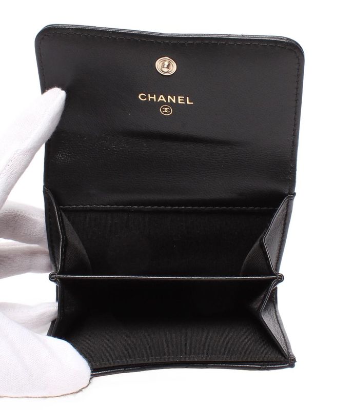 Chanel Compact Wallet Coin Case Card Case Camellia 27th Gold Hardware Ladies