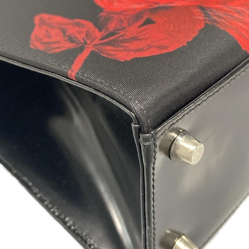 Prada Handbag - Bn1099 Black and Red Flower Pattern Leather