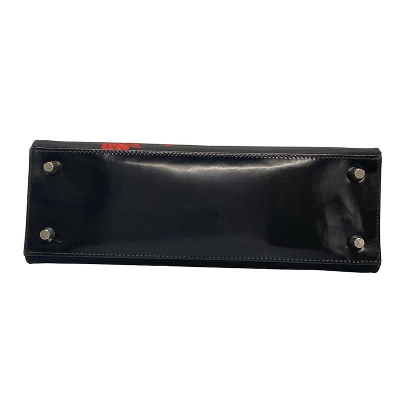 Prada Handbag - Bn1099 Black and Red Flower Pattern Leather