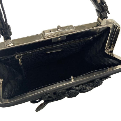 Prada Handbag - Bn1099 Black and Red Flower Pattern Leather