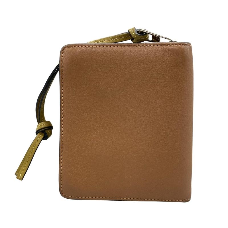 Loewe Bifold Wallet Compact Zip Brown Round Zipper Anagram Leather