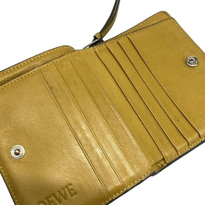 Loewe Bifold Wallet Compact Zip Brown Round Zipper Anagram Leather