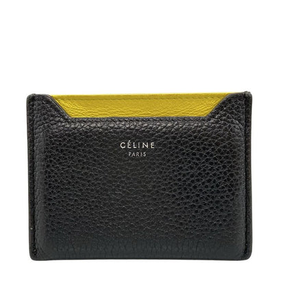 Celine Card Case 107813afe.38no Black and Yellow Bicolor Leather