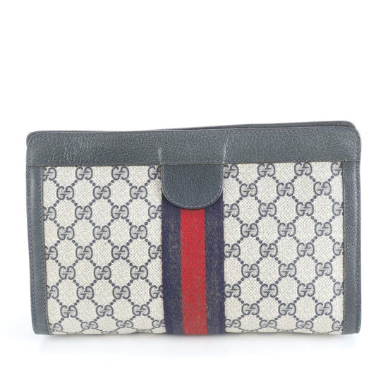 Old Gucci GG Supreme Sherry Line 89 01 002 Leather Second Bag Clutch Ladies RRE