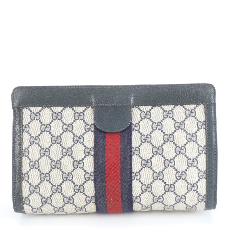 Old Gucci GG Supreme Sherry Line 89 01 002 Leather Second Bag Clutch Ladies RRE