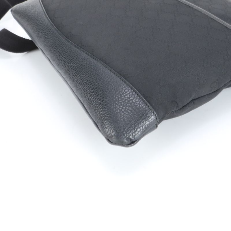 Gucci GG Nylon Leather Shoulder Bag Crossbody Messenger 374411 Black A4 Mens