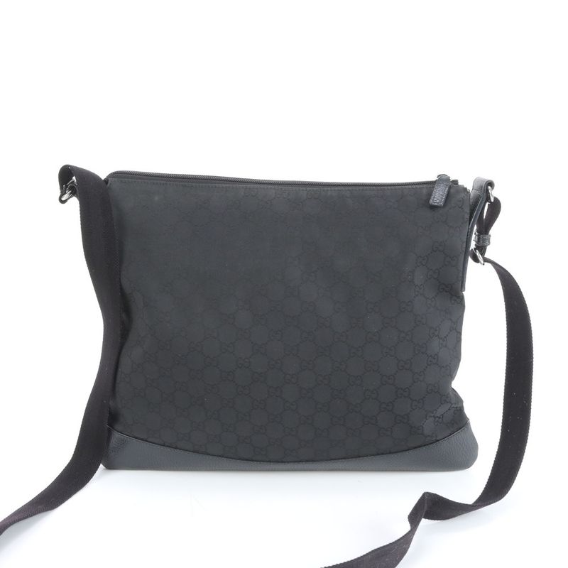 Gucci GG Nylon Leather Shoulder Bag Crossbody Messenger 374411 Black A4 Mens