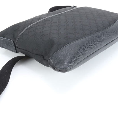 Gucci GG Nylon Leather Shoulder Bag Crossbody Messenger 374411 Black A4 Mens