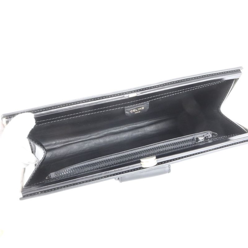 Celine Leather Second Bag Clutch Pouch Commuter Business Black Silver Hardware