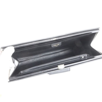 Celine Leather Second Bag Clutch Pouch Commuter Business Black Silver Hardware