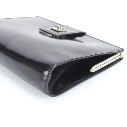 Celine Leather Second Bag Clutch Pouch Commuter Business Black Silver Hardware
