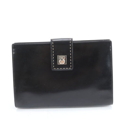 Celine Leather Second Bag Clutch Pouch Commuter Business Black Silver Hardware