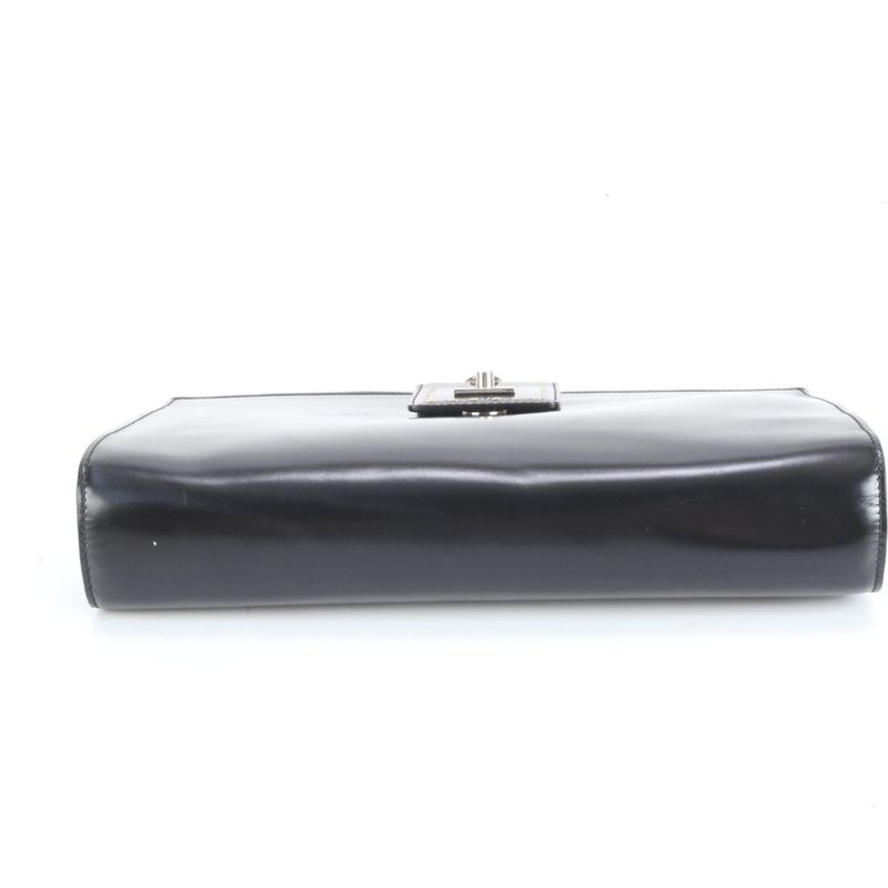 Celine Leather Second Bag Clutch Pouch Commuter Business Black Silver Hardware