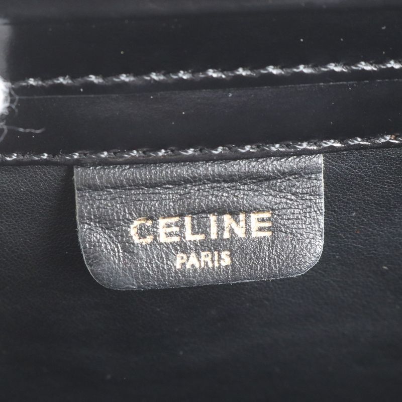 Celine Leather Second Bag Clutch Pouch Commuter Business Black Silver Hardware