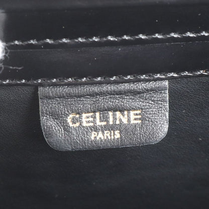 Celine Leather Second Bag Clutch Pouch Commuter Business Black Silver Hardware