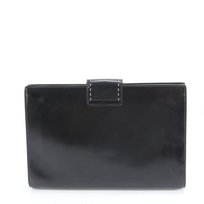 Celine Leather Second Bag Clutch Pouch Commuter Business Black Silver Hardware