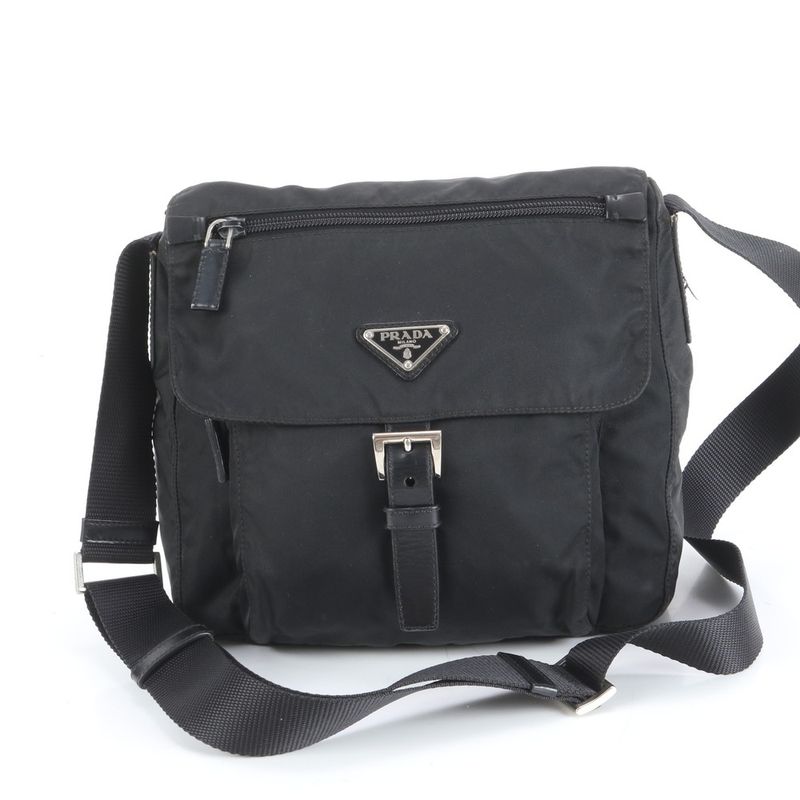 Prada Tessuto Nylon Triangle Logo Leather Shoulder Bag Crossbody Messenger