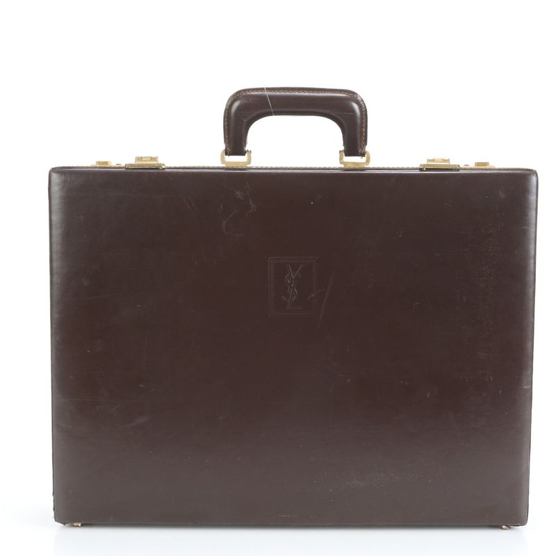 YSL Yves Saint Laurent Leather Trunk Hard Case Document Bag Business Briefcase