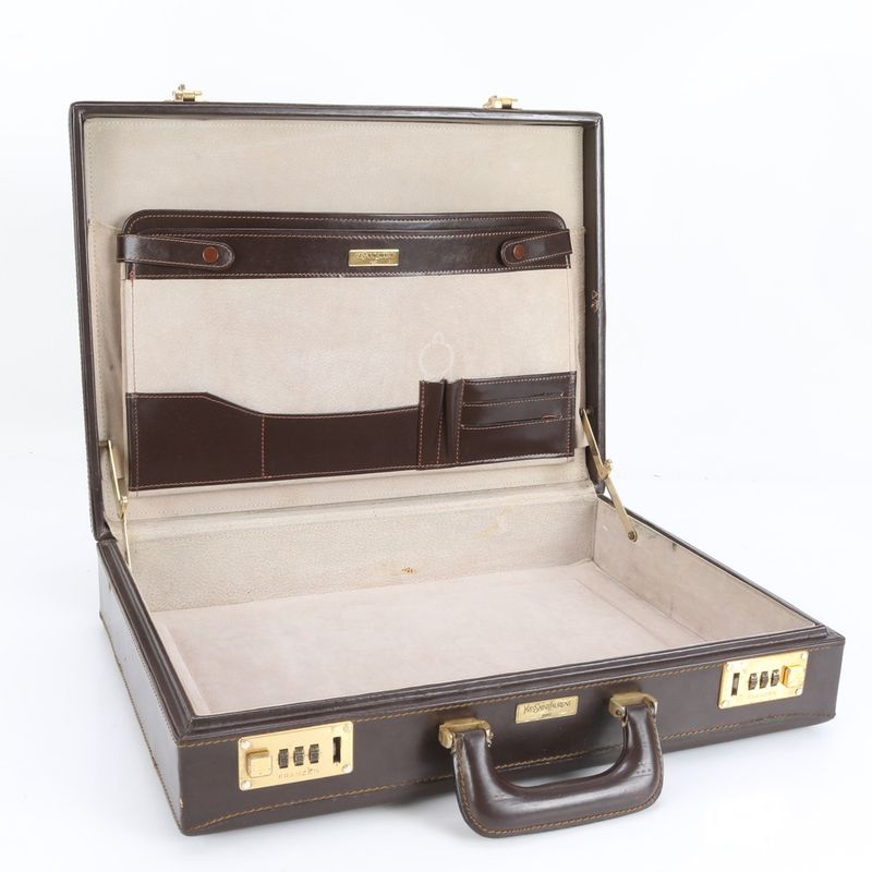 YSL Yves Saint Laurent Leather Trunk Hard Case Document Bag Business Briefcase