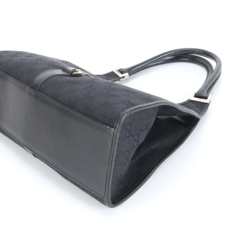 Gucci GG Canvas Jackie Leather Tote Bag Shoulder 002 1067 Black Hand Women's
