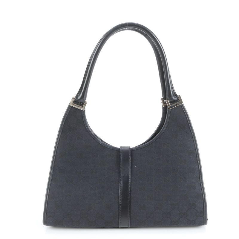 Gucci GG Canvas Jackie Leather Tote Bag Shoulder 002 1067 Black Hand Women's
