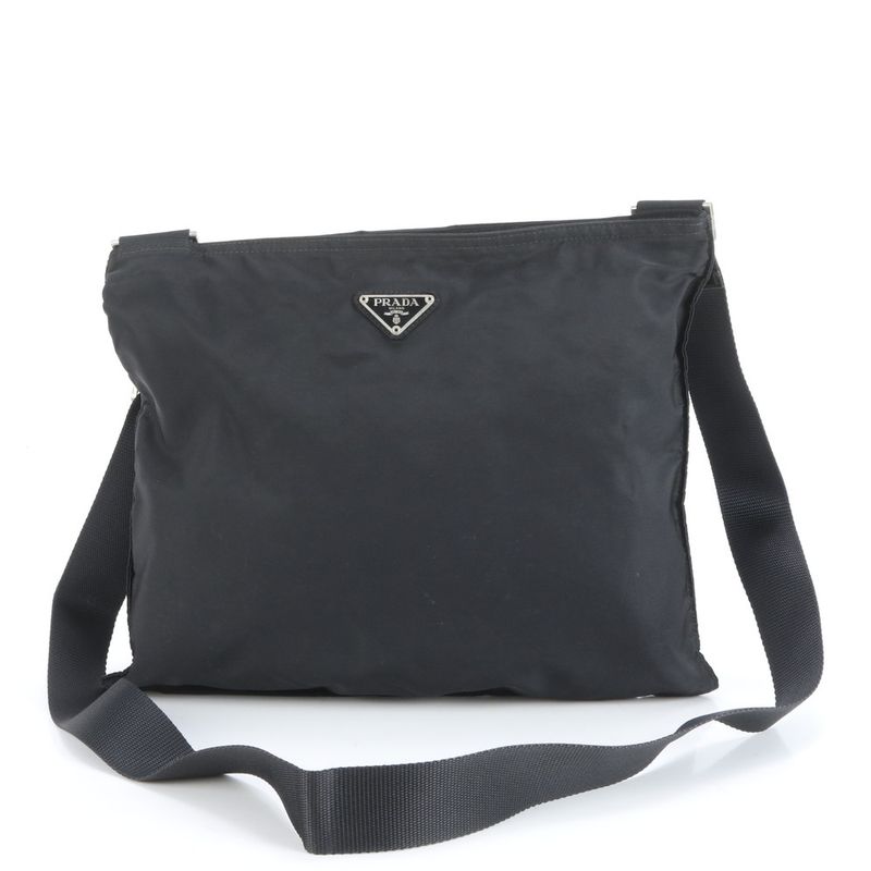 Prada Tessuto Nylon Triangle Logo Leather Shoulder Bag Crossbody Messenger