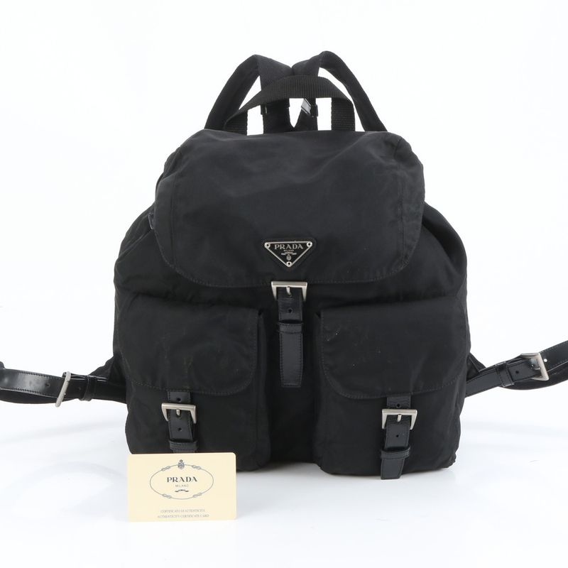 Prada Authenticity With Card Tessuto Nylon Triangle Logo Leather Backpack Sac