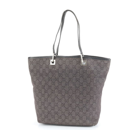 Gucci GG Canvas 31243 Leather Tote Bag Shoulder Black Silver Hardware Women's